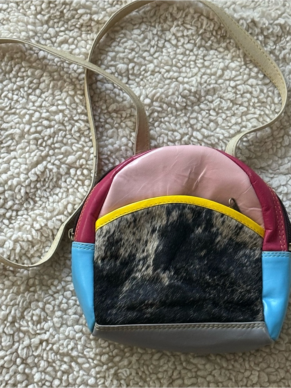 Handmade Boutique Colorblock Multi-Texture Crossbody Bag in Pink, Blue & Black